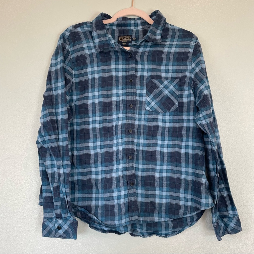 Pendleton Woolen Mills Blue Plaid Long Sleeve Button‎ Up Women’s Size Petite XL